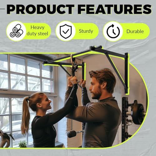 ECOTRIC 46" Wall Mounted Pull Up Chin Up Bar Heavy Duty Gym Workout Fitness