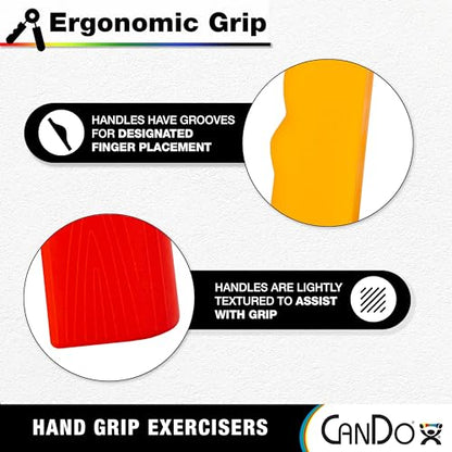 CanDo Hand Grip Exerciser 5 pair set, X-Light - X-Heavy (Yellow, Red, Green, Blue, Black)