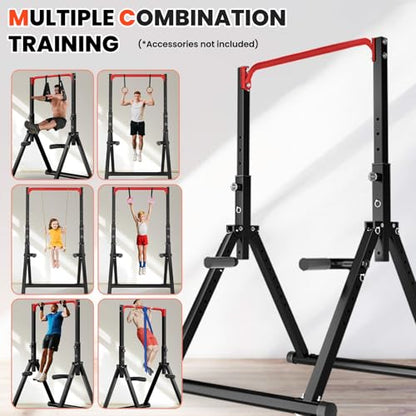 DOBESTS Power Tower Pull Up Bar Free Standing, Foldable Pull Up Station - color: Black Style 3-Red Bar