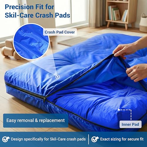 Skil-Care Crash Pad Cover Replacement, Nylon and Cozy Cloth, Machine Wash | Indoor & Outdoor Durable Cover Only (No Foam), Soft Landing, Crashpad for Kids Sensory Mat, For Active Play, Machine Washable - size: 8' x 8' Cover