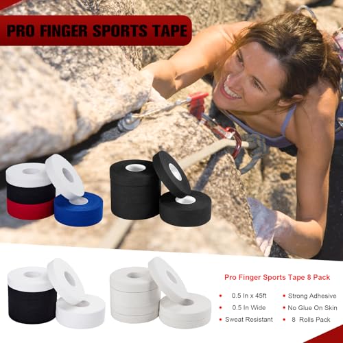 8 Pack Pro Finger Sports Tape, 0.5 in x 45 Ft Finger Tape for BJJ | Athletic Tape for Judo, Jiu-Jitsu, Wrestling, Rock Climbing, Weightlifting, White