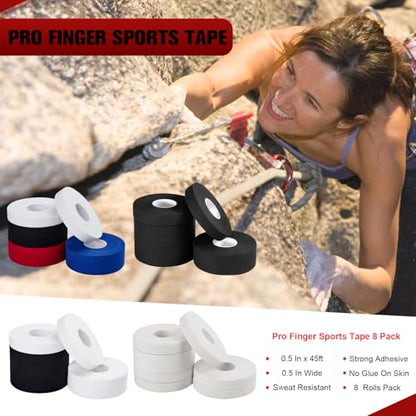 8 Pack Pro Finger Sports Tape, 0.5 in x 45 Ft Finger Tape for BJJ | Athletic Tape for Judo, Jiu-Jitsu, Wrestling, Rock Climbing, Weightlifting, White
