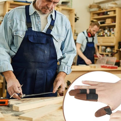 Aliceset 3 Pcs Thumb and Finger Guards for Wood Carving 3 Size Durable Leather Finger Protectors for Crafting Woodworking Kit, Comfortable Fit for All Hand Sizes