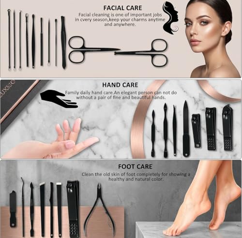 MINKINH Manicure Set Professional Nail Clipper Kit-26 Pieces, Brown | Stainless Steel Manicure Kit, Nail Care Tools with Travel Case for Men & Women, Hand & Foot Care, Gift for Family & Friends - color: Brown
