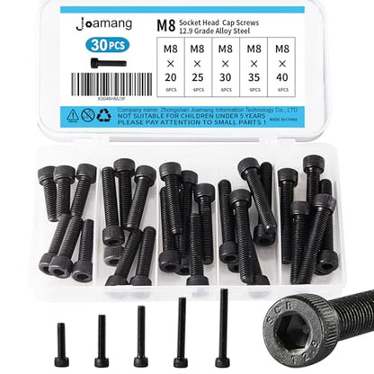 M8 x 20mm 25mm 30mm 35mm 40mm Hex Socket Head Cap Screws Bolts, 12.9 Grade Alloy Steel, Black Oxide Finish, Metric Allen Drive, Fully Threaded, Assortment Kit 30Pcs - size: Socket M8x20-40 mm