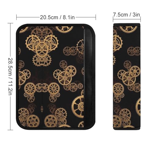 Universal Fit Seat Belt Cover for Adult Use, Stroller Pushchair High Chair, 2PCS Mechanical Retro Style Golden Ndustrial Gear Harness Pads Strap Shock Absorption - color: Pattern 113