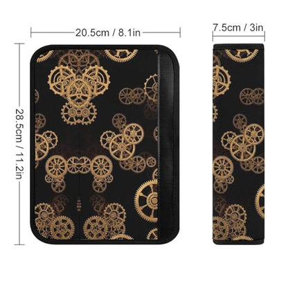 Universal Fit Seat Belt Cover for Adult Use, Stroller Pushchair High Chair, 2PCS Mechanical Retro Style Golden Ndustrial Gear Harness Pads Strap Shock Absorption - color: Pattern 113