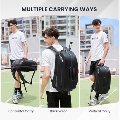 Tennis Racket Bag Pickleball Padel Backpack With Shoe Compartment, Laptop Sleeve,Fence Hook,Ball Sleeve - color: Black