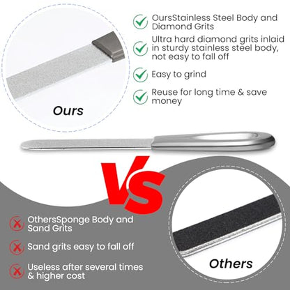 Ymapinc 4 Pack Nail File Metal, 3.54IN Stainless Steel Fingernail Files Double Sided Grit Nail Filer with Leather Cases and Non Slip Handle
