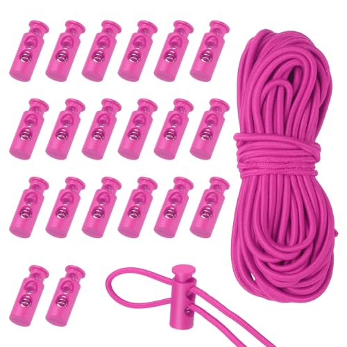 uxcell 20 Pcs Plastic Cord Locks & 16 ft Elastic Cord, Double-Hole Toggles for Drawstrings End Stopper Fastener Slider Toggles Clip for Shoelaces Backpacks Replacement, Hot Pink - color: Hot Pink