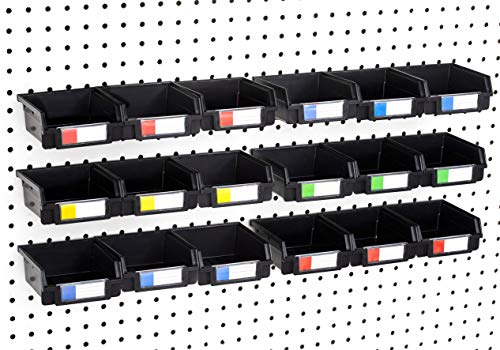 Pegboard Bins – 18 Pack Black - Hooks to Any Peg Board - Organize Hardware, Accessories, Attachments, Workbench, Garage Storage, Craft Room, Tool Shed, Hobby Supplies, Small Parts - color: Black, size: 3.5 Inch (Pack of 18)