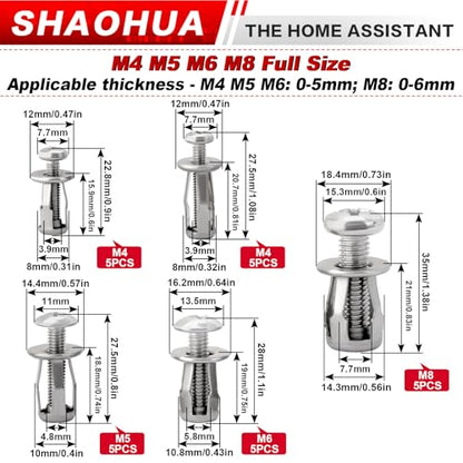 50Pcs Jack Nuts with Bolts, 304 Stainless Steel M4 M5 M6 M8 Petal Nuts Expansion Screws for Hollow Wall, Metal Sheet, Drywall, Aluminum Panel, Furniture, Automotive, Cars, Rust-proof & Durable - size: C. M4 M5 M6 M8