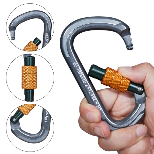 Auto Locking Rock Climbing Carabiner Clips, Heavy Duty Asymmetrical Carabiner Connector Used for Rappelling Rescue Outdoor Climbing, Mountaineer, Hammock, Camping - color: 28KN（3pack）