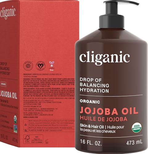 Cliganic Organic Jojoba Oil 16 oz, 100% Pure | Bulk, Natural Cold Pressed Unrefined Hexane Free for Hair & Face | Base Carrier Oil - size: 16 Fl Oz (Pack of 1)