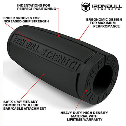 Iron Bull Strength Alpha Grips 2.0 - Extreme Arm Blaster - Best Dumbbell and Barbell Thick Bar Adapter (Charcoal)