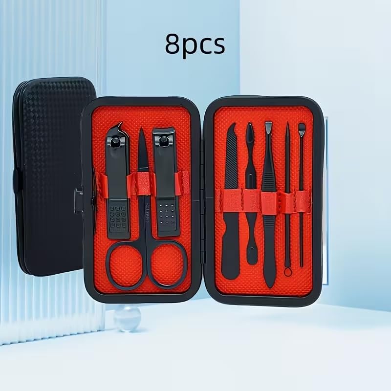 8/10/12/16/23-Piece Professional Manicure Set – Stainless Steel Nail Clippers & Pedicure Grooming Kit with Travel Leather Case for Women and Men - color: 8pcs
