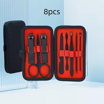8/10/12/16/23-Piece Professional Manicure Set – Stainless Steel Nail Clippers & Pedicure Grooming Kit with Travel Leather Case for Women and Men - color: 8pcs