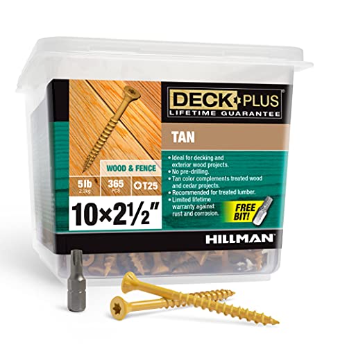 Deck Plus Deck Screws, #10 x 2-1/2in, 365 Pieces,5 Lb Box, Tan | Epoxy Coated Exterior Wood and Fence Screws,Star drive with Included Coarse Thread T25 bit included , Outdoor Rust Resistant - color: Tan, size: #10 x 2-1/2", style: 365 pcs