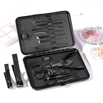 Nail Clippers Sets High Precisio Stainless Steel Nail Cutter Pedicure Kit Nail File Sharp Nail Scissors and Clipper Manicure Kit Fingernails & Toenails with Portable Stylish case (Black) - color: Black