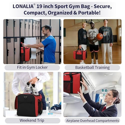 35L Sports Gym Duffle Bag - 19 inch Weekender Duffel for Workout, Basketball, Fitness, Training (Red) - color: Red
