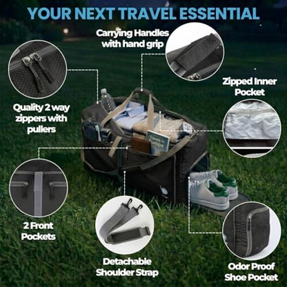 Bago 80L Travel Duffle Bag - Foldable Weekender Bag For Women & Men - Lightweight tier-resistant waterproof Shoe Pocket (Black) - color: Black, size: 80L