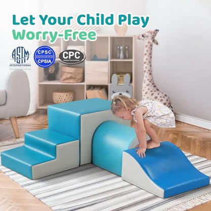 Sumbababy Foam Climbing Blocks for Toddlers: with a Tunnel - 4 PCS Foam Blocks - Kids Indoor Climbers Play Structures Play Gym Soft Climber with Slide and Stair Soft Playground Green - style: Modern