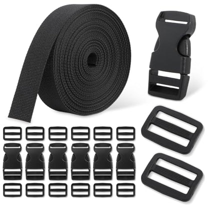 1-Inch Buckle and Strap Kit, 6-Yard Polyester Webbing, 6 Buckles | 6 yards of 1-inch polyester webbing with 6 quick-release buckles and 12 triglides for backpacks, collars and DIY gear straps.