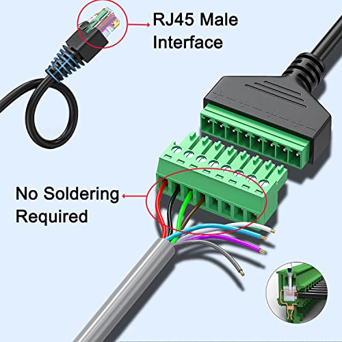 4Pcs 1ft RJ45 Male to 8Pin Screw Terminal Adapter Extender Cable | 8 Pin Screw Terminal Design, 1 Foot Extender Cord, Compatible Cat5/5e/6 Cable, Solderless Design, CCTV DVR Network Connection - size: RJ45 Male Connector (4PCS)
