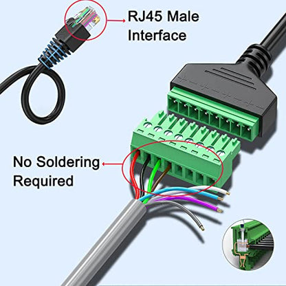 4Pcs 1ft RJ45 Male to 8Pin Screw Terminal Adapter Extender Cable | 8 Pin Screw Terminal Design, 1 Foot Extender Cord, Compatible Cat5/5e/6 Cable, Solderless Design, CCTV DVR Network Connection - size: RJ45 Male Connector (4PCS)