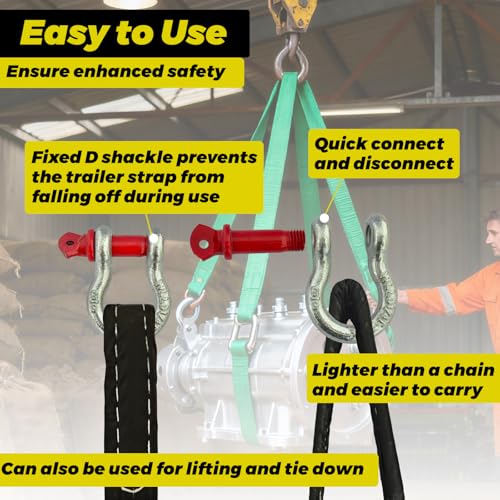 HENBOW Lifting Straps for Hoist,8' × 3" Heavy Duty Flat Lift Sling Straps with D Ring Shackle 6600 lbs Safety Load，Web Sling Car Tree Saver Winch Recovery - size: 3 Inch × 8 FT