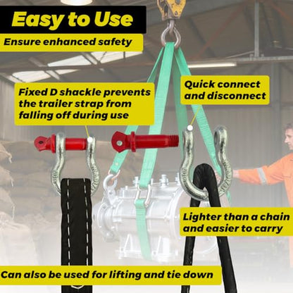 HENBOW Lifting Straps for Hoist,8' × 3" Heavy Duty Flat Lift Sling Straps with D Ring Shackle 6600 lbs Safety Load，Web Sling Car Tree Saver Winch Recovery - size: 3 Inch × 8 FT