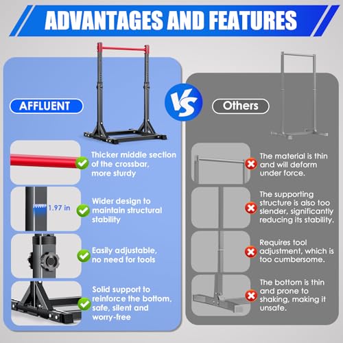 AFFLUENT Pull Up Bar Stand Free Standing Pull Up Bar Station 8 Adjustable Heights Power Tower for Home Gym Workout 330lbs Capacity - color: Red