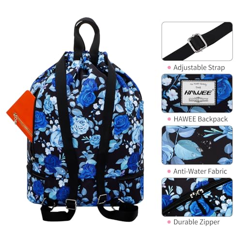 Dry Wet Drawstring Backpack with Shoe Compartment for Women Adjustable Gym Bag - color: Blue Rose
