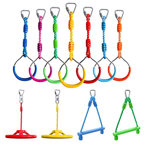 Craft Ninja Warrior Obstacle Course Accessories Kids Outdoor Play - 7pc Rings, 2pc Swing Trapeze Wheels & 2pc Monkey Bars - color: Multicolored
