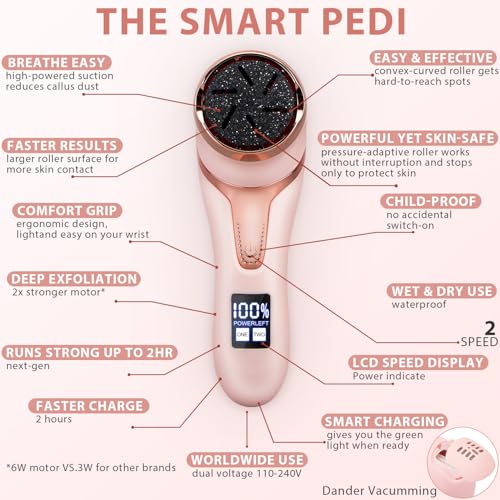 Electric Callus Remover for Feet (with Vacuum Cleaner), Rechargeable Foot Callus Remover Pedicure Tools Foot File, Professional Foot Care Kit Deadskin Remover with 3Heads&2Speed,LCD Display-Pink - style: Pink Electric Callus Remover +10in1+9 heads