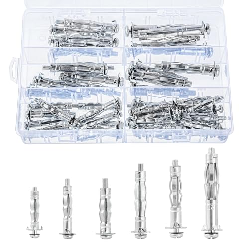 Hollow Wall Anchor Heavy Duty Zinc Plated Steel Bolt Hollow Drive Wall Anchor Screw Set for Drywall,Multiple Sizes Assortment Kit (5size52pcs) - style: 5size52pcs