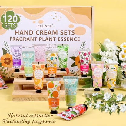 BESNEL 120 Pack Hand Cream Gift Set For Women, Teacher Appreciation Gifts, Mini Hand Lotion Travel Size in Bulk for Dry Cracked Hands, Graduation Gifts, Birthday Gift, Bridesmaid Gift,Party Favors - size: 0.01 Fl Oz (Pack of 120)