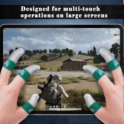 6PCS Gaming Finger Sleeves. 0.29MM Silver Fiber, Anti Sweat, Extremely Thin,Breathable Touchscreen dedales Gamer Finger Cover Thumb Sleeve Fit Phone Game Tablet Devices. (Green) - color: Green