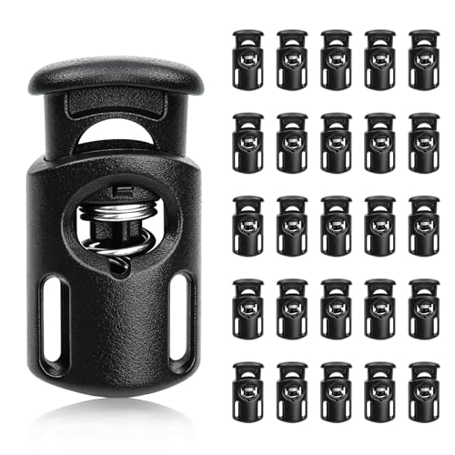 12 PCS Cord Locks for Drawstrings, Plastic Spring Toggle Stopper Clasp, Adjustable Shoe Lace Lock for Sneakers Boots - color: 01-black 25pcs