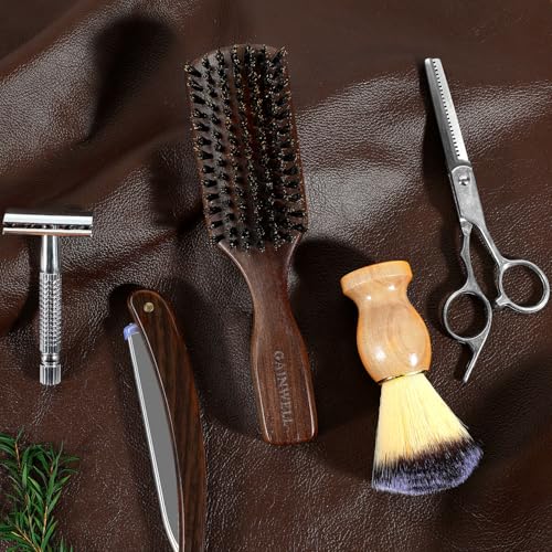 GAINWELL Wild Boar Bristle Hair Brush for Men, Slick Back Hair Brush with Stiff Boar Bristles for Thick Hair, Natural Black Walnut Wooden Handle Hairbrush, Beard Mustache Brush - Large - size: Large