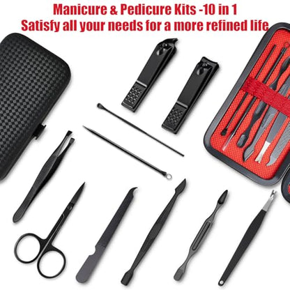 Manicure Set 10 in 1 Mens Gifts Travel Nail Clippers Set for Him, Mens Grooming Manicure Kit Pedicure Tools for Men Women Girls Boys Parents Husband Wife with Black Leather Case - size: 10-PCS Set