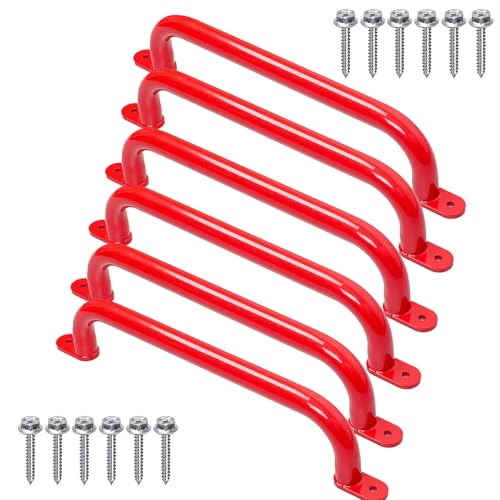 17 Inch Red Playground Handles Indoor Kids Monkey Bars Ladders 6Pcs | Heavy Duty Solid Metal, Vibrant Color Smooth Glossy Powder Coating, Comfy Secure Grips for Playset Swing Set Climbing Frame - color: Red - 6 Pack