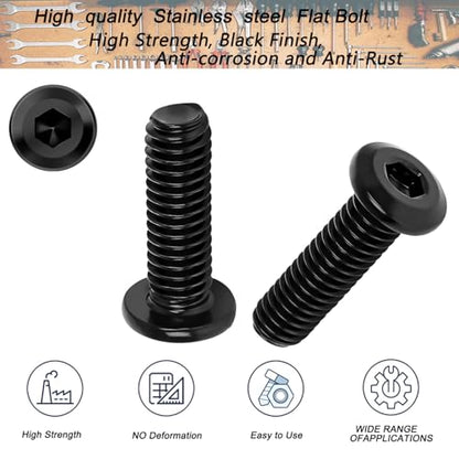 Metuja M6-1.0 x 15mm,20-Pack Black Flat Head Hex Socket Cap Screw Bolts,304 Stainless Steel,Fully Threaded M6 Bolts,Metric Fasteners for Furniture - size: M6-1.0x15mm
