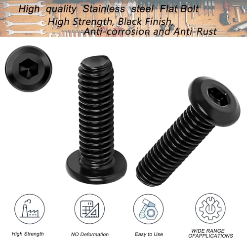 Metuja M6-1.0 x 18mm,20-Pack Black Flat Head Hex Socket Cap Screw Bolts,304 Stainless Steel,Fully Threaded M6 Bolts,Metric Fasteners for Furniture - size: M6-1.0x18mm