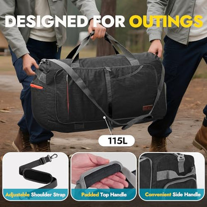 Canway 85L Travel Duffel Bag, Foldable Weekender Bag with Shoes Compartment for Men Women Water-proof & Tear Resistant (Panther Black, 85L) - color: Panther Black, size: 85L