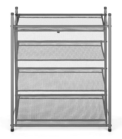 Whitmor Metal & Mesh 4-Tier Shoe Rack, Store up to 12 Pairs of Shoes, Stackable, 9" L x 21.6" W x 27" H, Gunmetal - size: 4-Tier,Gunmetal
