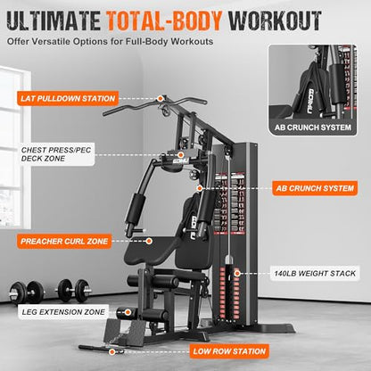 Home Gym, M1 Workout Station with 140LBS Weight Stack, Multifunctional Home Gym Equipment with Pulley System for Full Body Strength Training - style: M1 Pro