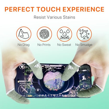 10 Pack Silver Fiber Dedales Gamer Profesionales Anti Slip Sweat Proof Gaming Finger Thumb Sleeves Cots Breathable Mobile Phone Gamer Gloves Guantes para Durable Covers for Pubg - color: Green 10-Pack + Storage Box