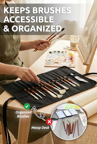 DUGATO 30-Slot Roll-Up Canvas Brush Holder, Black Paint Brush Case | Durable Canvas Organizer for Artists, Portable Travel Design, Fits Brushes & Art Supplies (Brushes not Included) - color: Black