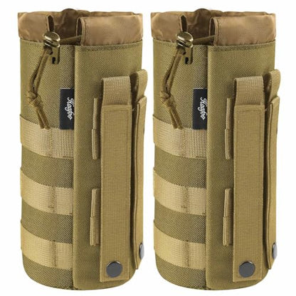 Molle Water Bottle Holder, Upgraded 1000D Nylon Tactical Molle Water Bottle Pouch, Sports Water Bottle Bag Bottom Mesh Lining Hydration Carrier for Camping, Climbing, Hiking and Travelling - color: Tan-2pack